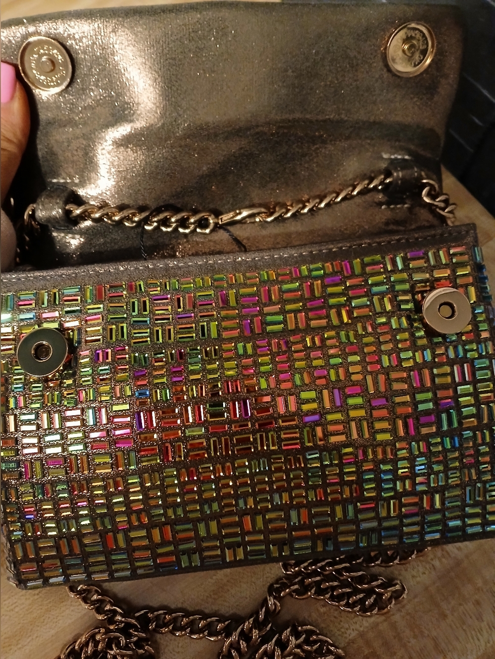 Kurt Geiger NWT Irradescent Rhinestone Kensington W/Gorgeous Handle & Dustbag - Picture 9 of 9